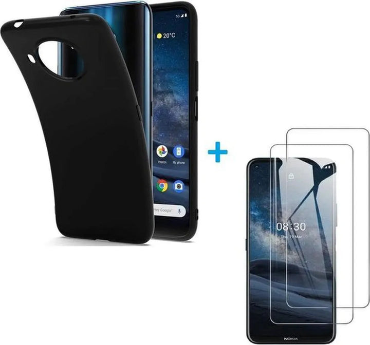 Nokia 8.3 Hoesjes – Soft TPU Siliconen Backcover – 2x Gehard Glas Screenprotector – Zwart-Ilumina Benelux