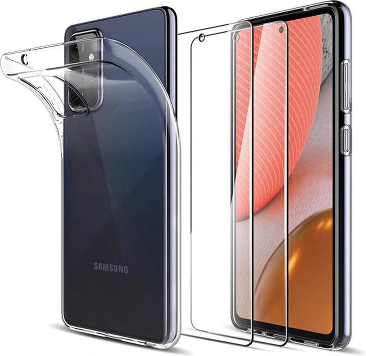 Samsung Galaxy A72 5G Hoesjes – Transparante TPU Siliconen Backcover – Inclusief 2x Gehard Glas Screenprotector – Anti-kras-Ilumina Benelux