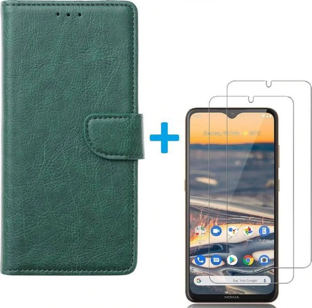 Nokia 1.3 Hoesjes – Bookcase Portemonneehoes – Magneetsluiting – 2x Screenprotector – Groen-Ilumina Benelux