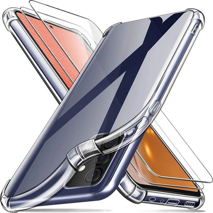 Samsung Galaxy A72 5G Hoesjes – Schokbestendige TPU Siliconen Backcover – 2x Gehard Glas Screenprotector – Transparant-Ilumina Benelux