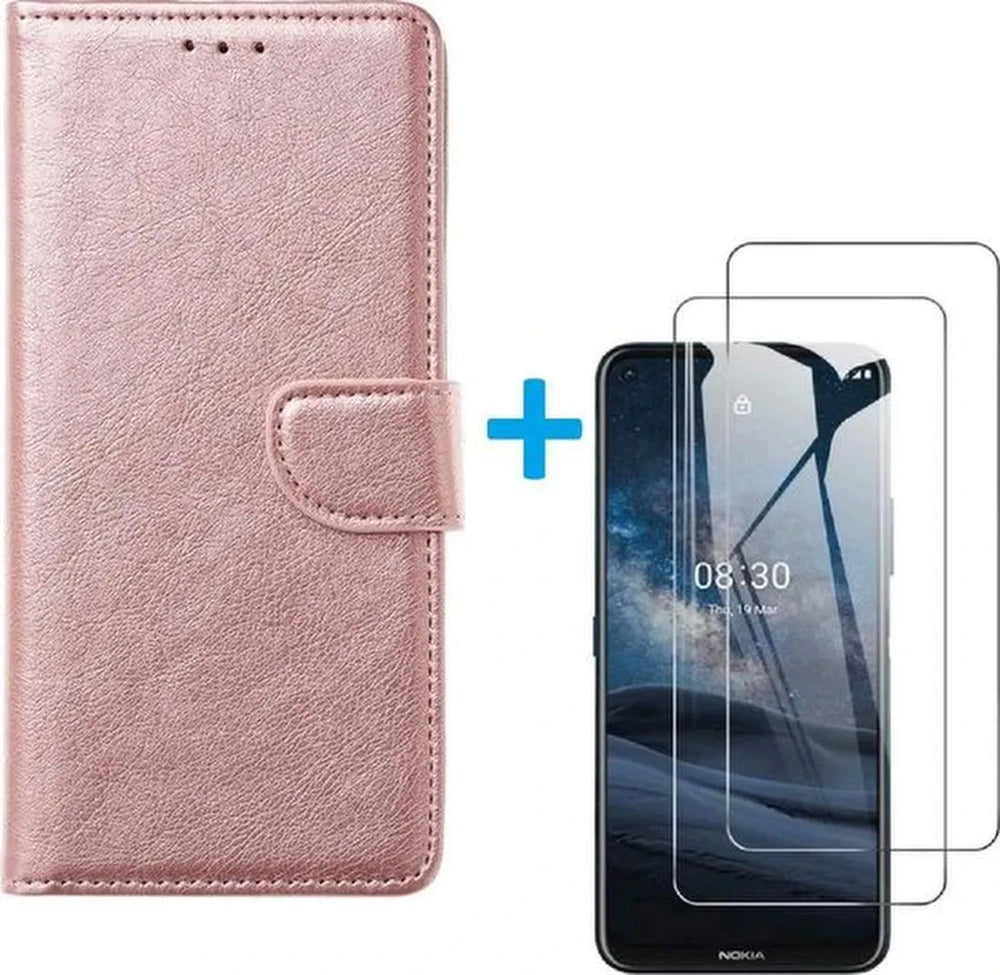 Nokia 8.3 Hoesjes – Bookcase Portemonnee Hoes – Magneetsluiting – 2x Screenprotector – Roségoud-Ilumina Benelux