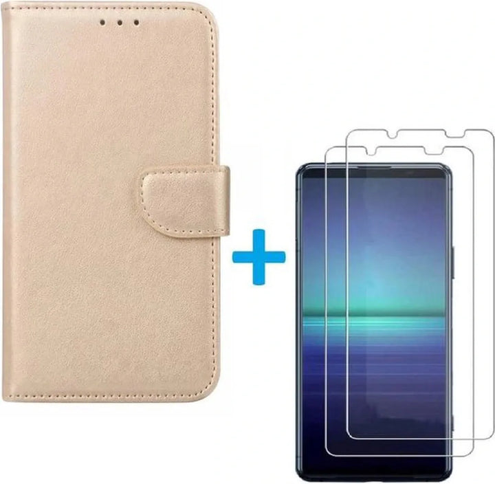 Sony Xperia 5 II Hoesjes – Book Case – Magneetsluiting – 2x Screenprotector – Goud-Ilumina Benelux