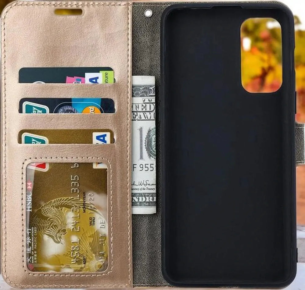 Samsung Galaxy A52/A52s Hoesjes – Bookcase Portemonnee Hoes – Pasjeshouder – Magneetsluiting – Goud-Ilumina Benelux