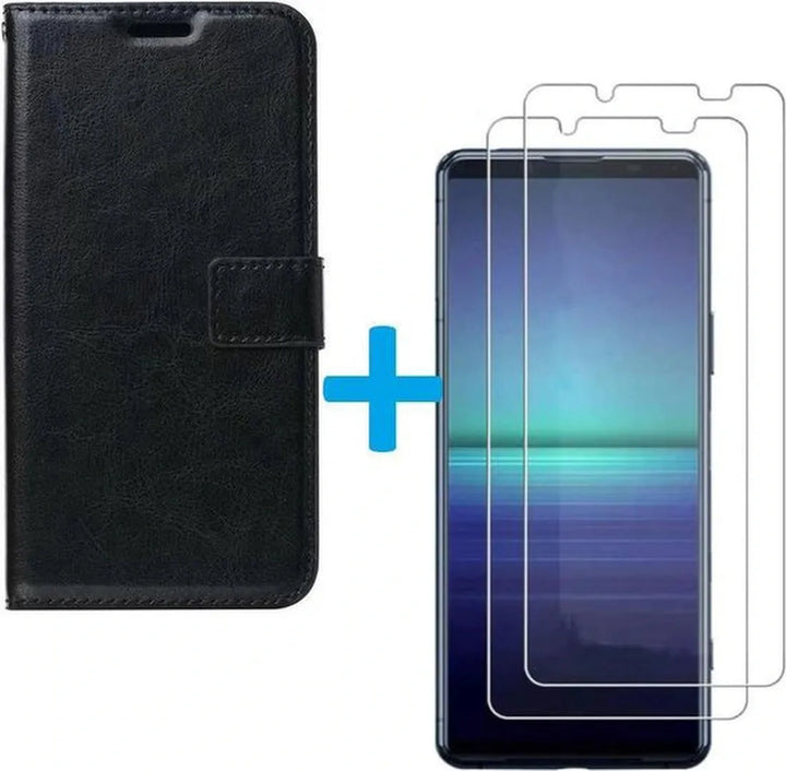 Sony Xperia 5 II Hoesjes – Book Case – Magneetsluiting – 2x Screenprotector – Zwart-Ilumina Benelux