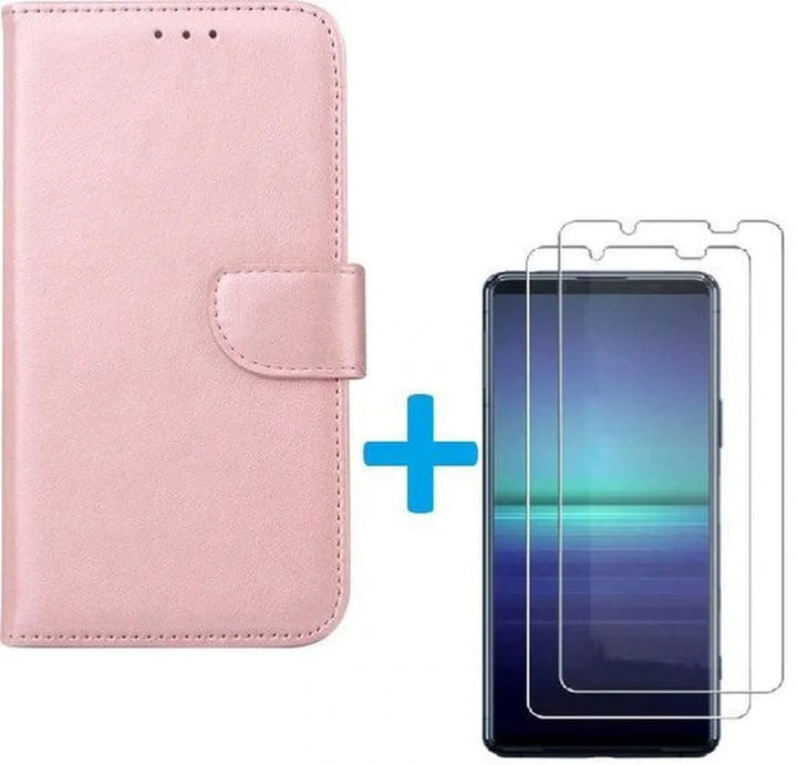 Sony Xperia 5 II Hoesjes – Book Case – Magneetsluiting – Roségoud – Inclusief 2x Screenprotector-Ilumina Benelux