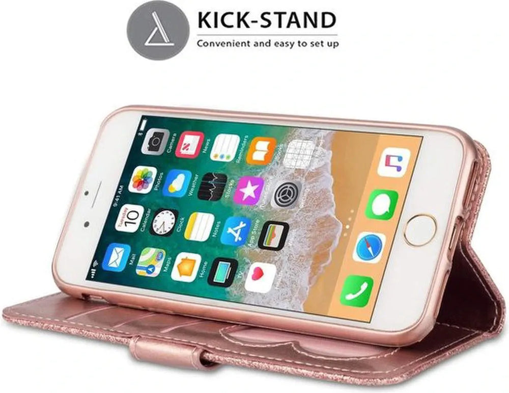 iPhone SE 2020/2022/7/8 Hoesjes – Glitter Portemonnee Case – Rits & Koord – Pasjeshouder – Roségoud-Ilumina Benelux