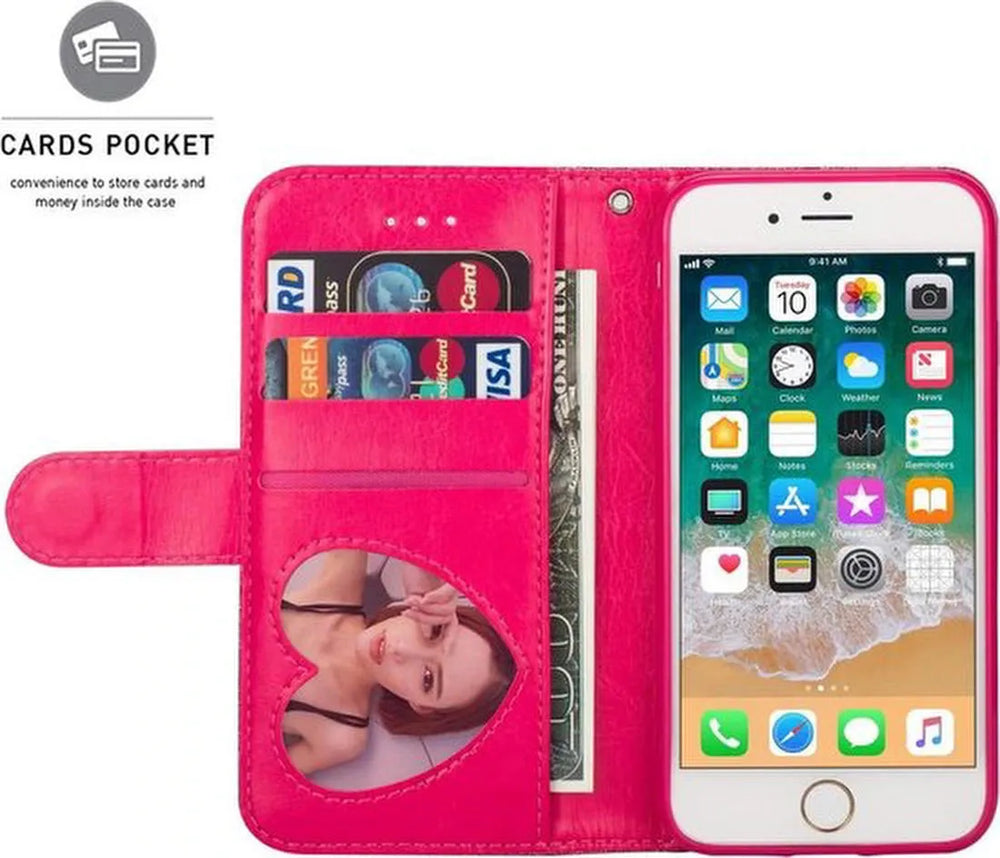 iPhone SE 2020/2022/7/8 Hoesjes – Glitter Portemonnee Case – Rits – Koord & Pasjeshouder – Roze-Ilumina Benelux
