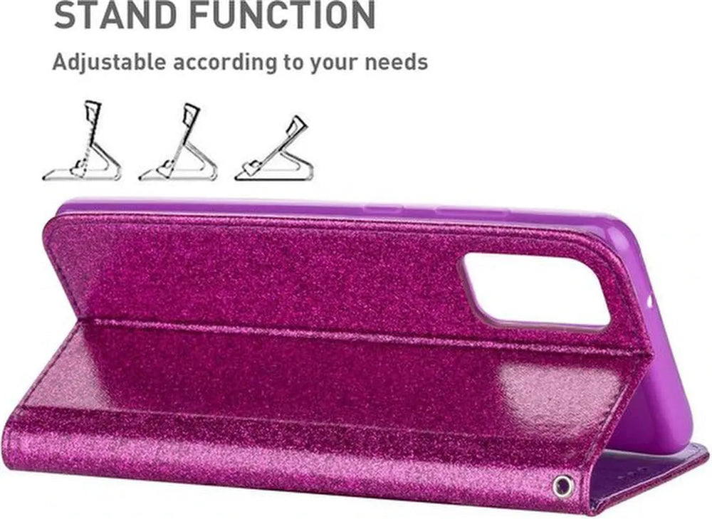 Samsung Galaxy S20 Plus Hoesjes – Glitter Portemonnee Case – Rits & Koord – Pasjeshouder – Paars-Ilumina Benelux