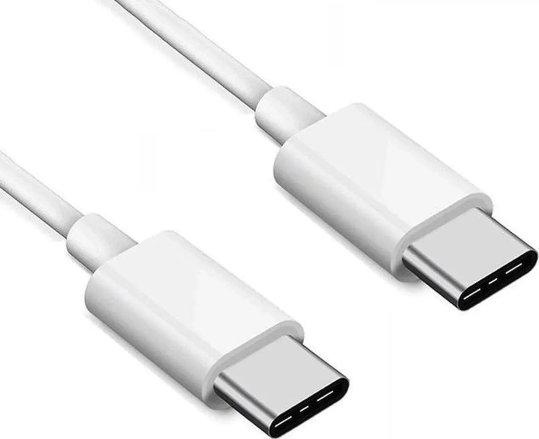 Twee witte USB-C-kabelstekkers, schuin detailaanzicht.