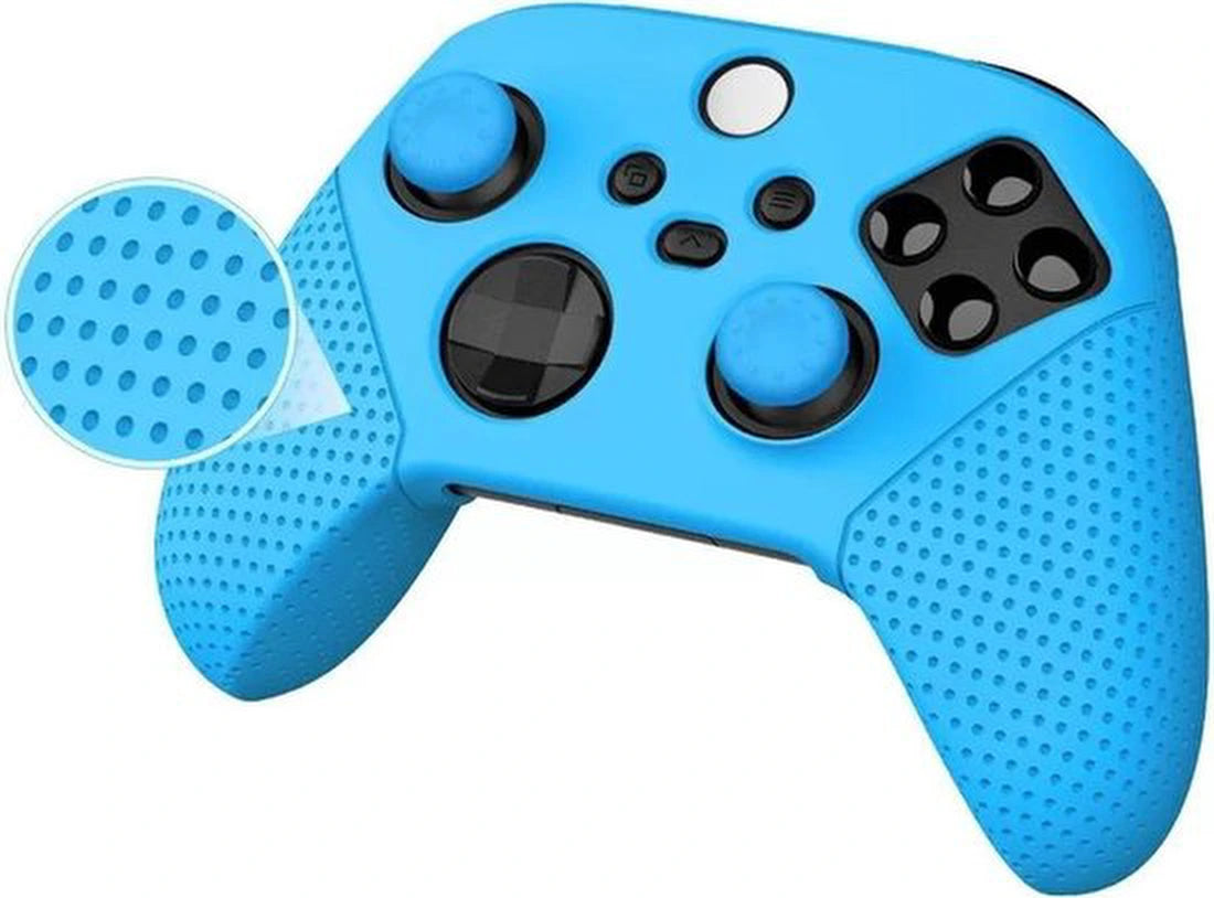 Siliconen bescherming hoesje Geschikt voor: Xbox One S / X - Game Controller case (blauw) + Thump grips