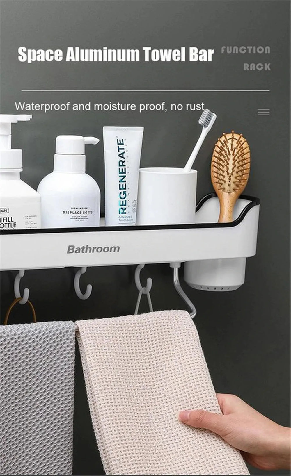 Badkamer plank wandmontage – Zelfklevend opbergrek – Shampoo houder & kruidenrek – Geen boren – 35x23,5 cm – Wit-Ilumina Benelux
