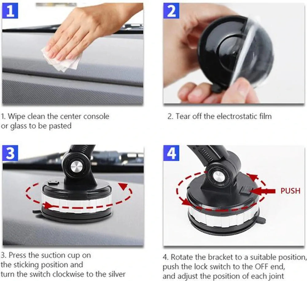 Telefoonhouder auto – Zuignap houder voor voorruit & dashboard – Stevige grip – 360° draaibaar – Zwart-Ilumina Benelux