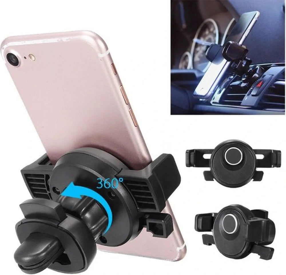 Telefoonhouder auto – Ventilatierooster – Kliksysteem – Stevige grip – Zwart-Telefoonhouders-Ilumina Benelux
