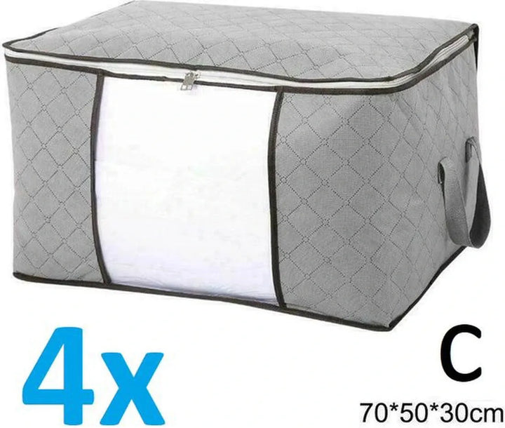 Opbergtas kleding – Set van 4 – Dekbed opbergzak – Ruimtebesparend – Voor beddengoed, handdoeken en seizoenskleding – Grijs-Opbergtas kleding-Ilumina Benelux