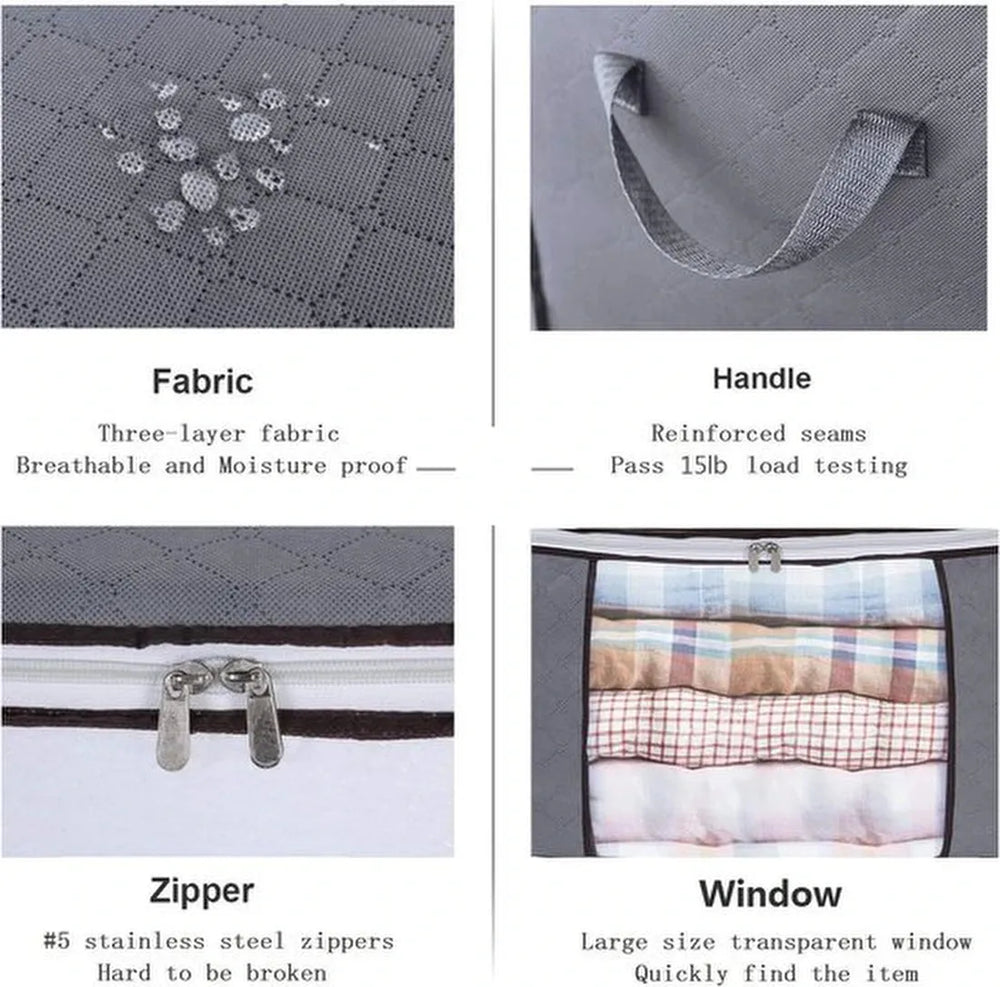 Opbergtas kleding – Set van 4 – Dekbed opbergzak – Ruimtebesparend – Voor beddengoed, handdoeken en seizoenskleding – Grijs-Opbergtas kleding-Ilumina Benelux