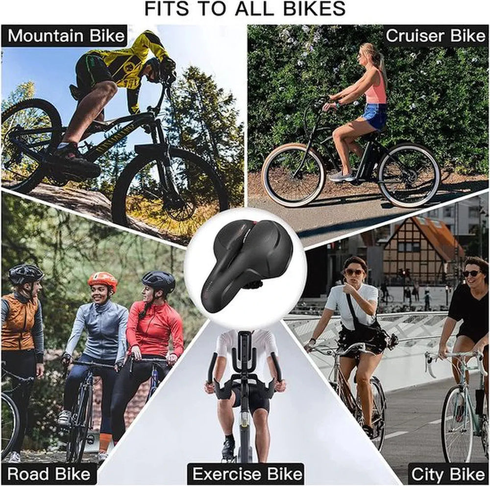 Fietszadel – Ergonomisch Breed Tourzadel – Traagschuim Langzame Rebound – Hol Design – Unisex Zwart-Ilumina Benelux