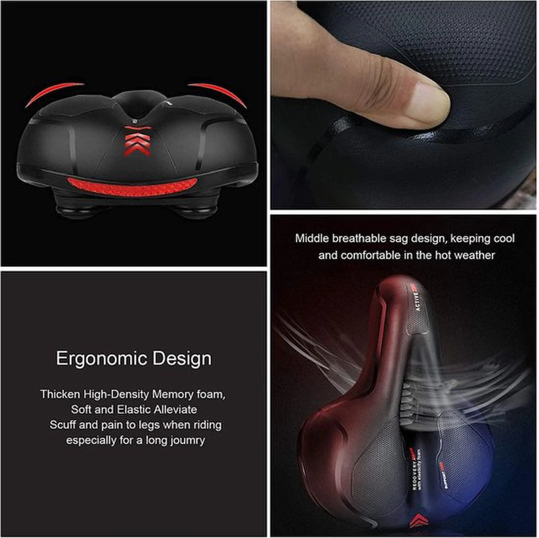 Fiets Zadels - langzame rebound traagschuim - hol ergonomisch breed tourzadel - MTB zadel -mountainbikezadel - Fietszadel dames - Fietszadel heren - Unisex