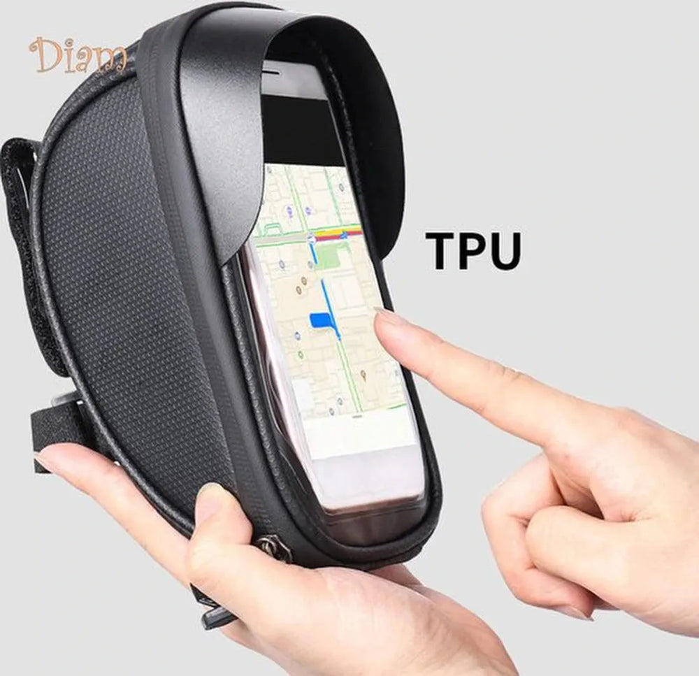 Telefoonhouder fiets – Waterdichte frametas met opbergvak – Stuurmontage – Universeel tot 6,4 inch – Zwart-Ilumina Benelux