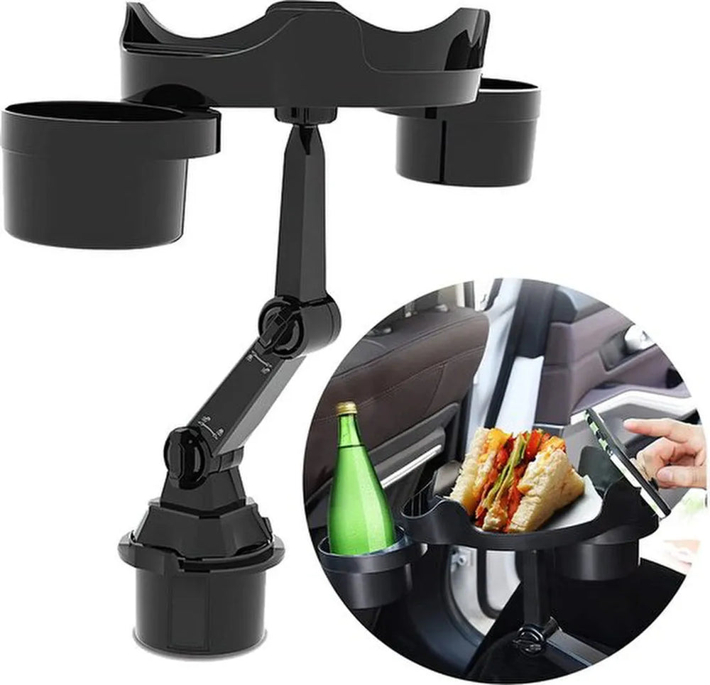 Telefoonhouder auto – Bekerhouder met uitschuifbare lade – Eettafel & opbergvak – 2-in-1 – Zwart-Ilumina Benelux