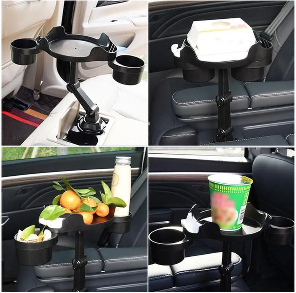 Telefoonhouder auto – Bekerhouder met uitschuifbare lade – Eettafel & opbergvak – 2-in-1 – Zwart-Ilumina Benelux