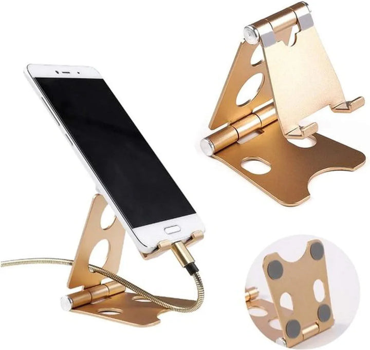 Telefoonhouder bureau – Tablet & smartphone standaard – Verstelbaar statief – Aluminium – Goud-Ilumina Benelux