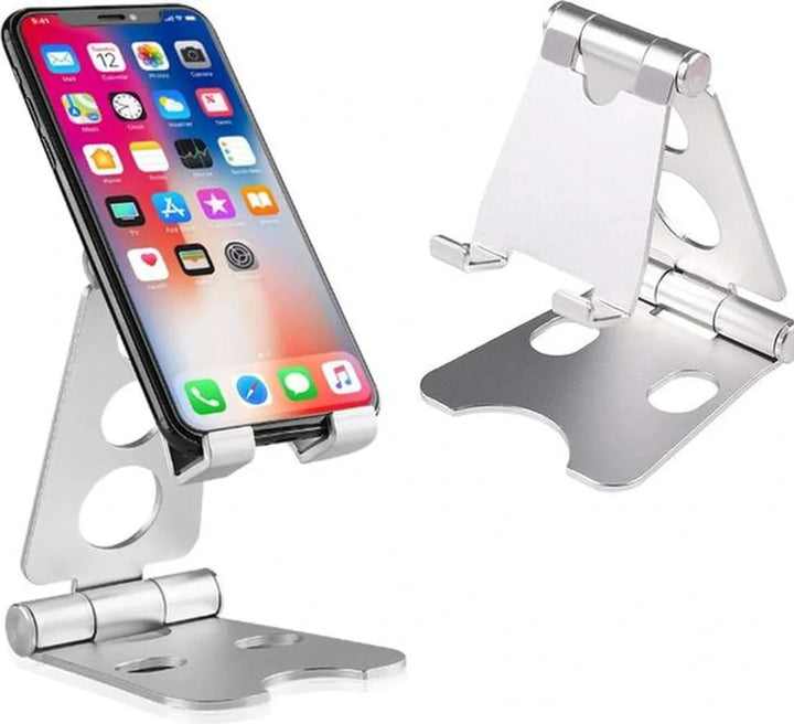 Telefoonhouder bureau – Tablethouder standaard – Verstelbaar statief – Aluminium – Zilver-Ilumina Benelux