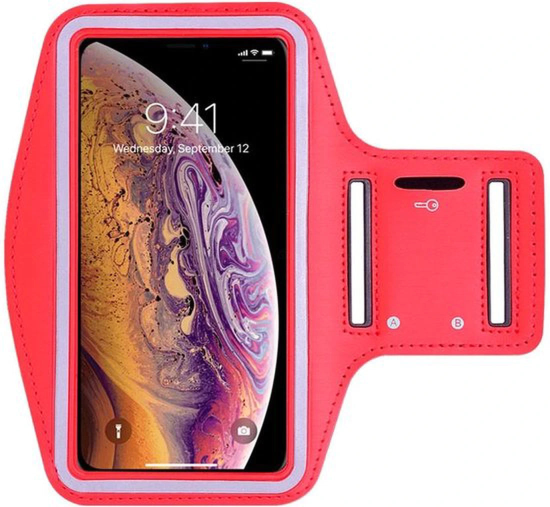 Sportarmband – Geschikt voor iPhone 14 Plus & 14 Pro Max – Hardloop armband telefoonhouder – Verstelbaar – Rood