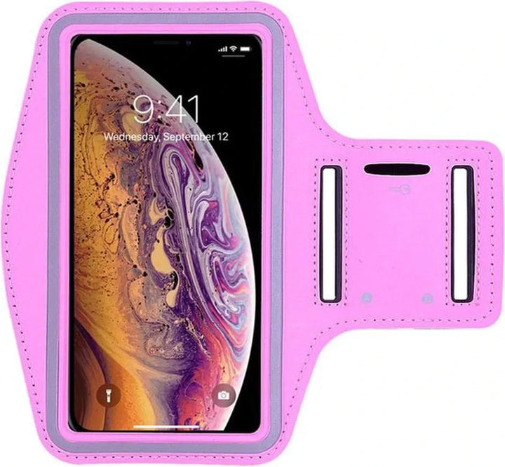 Sportarmband – Geschikt voor iPhone 11/12/13/14/15 Pro Max – Hardloop armband – Verstelbaar – Licht roze-Sportarmband-Ilumina Benelux