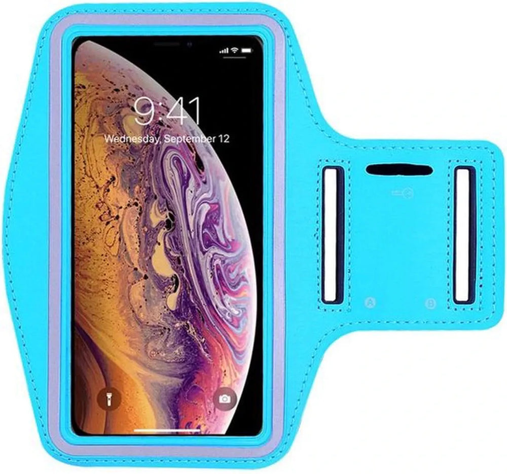 Sportarmband – Geschikt voor iPhone 11/12/13/14/15 – Telefoonhouder Arm – Verstelbaar – Lichtblauw-Ilumina Benelux