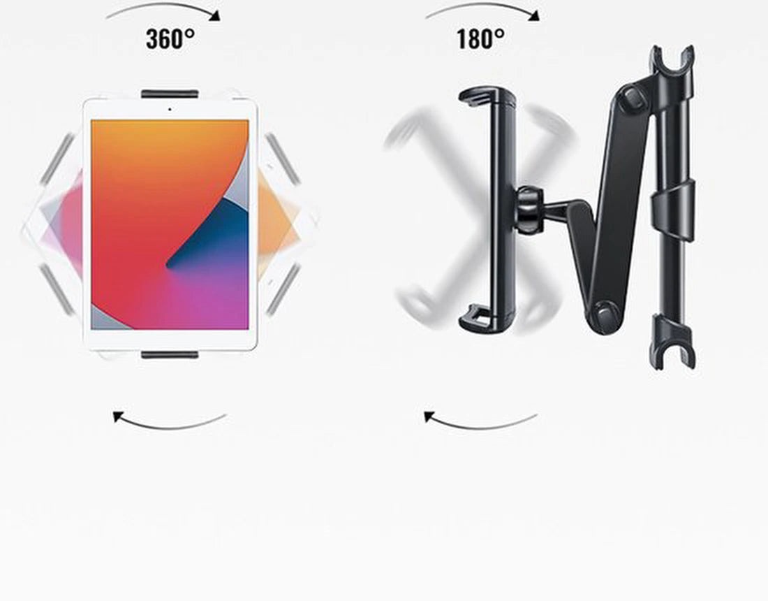 Tablethouder auto hoofdsteun – Verstelbaar – 360° draaibaar – Geschikt voor iPad/Samsung Galaxy Tab/Nintendo Switch – Zwart