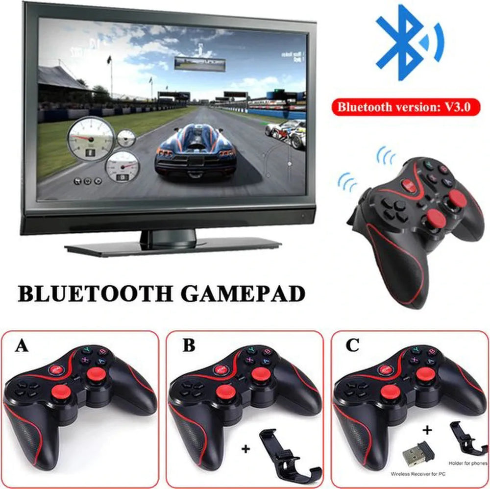 Bluetooth Game Controller – Draadloze Gamepad met Telefoonhouder – Geschikt voor PS3 Android Tablet PC Laptop TV Box – Blauw-Ilumina Benelux