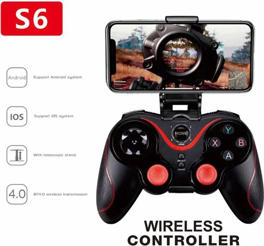 Bluetooth Game Controller – Draadloze Gamepad met Telefoonhouder – Geschikt voor PS3 Android PC Laptop TV Box – Rood-Ilumina Benelux