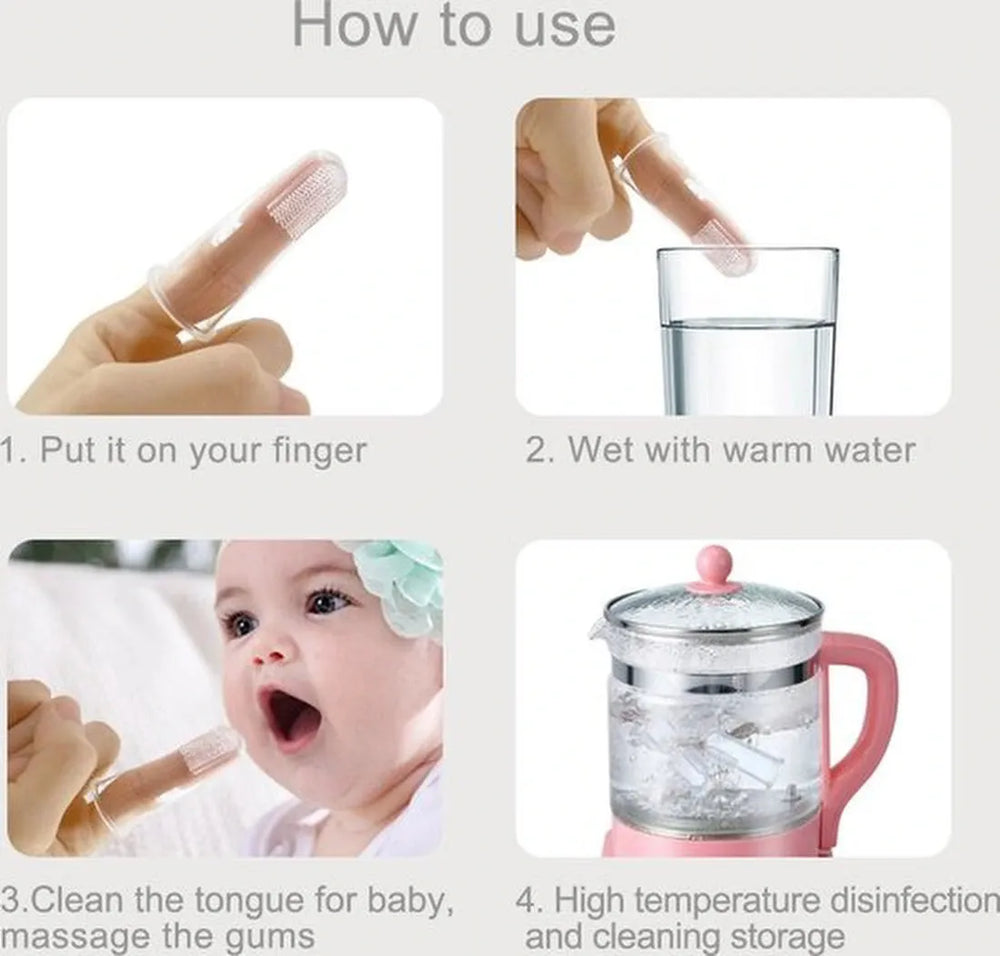 Vingertandenborstel baby – Siliconen vingerborstel – Zacht tandvleesmassage – Voor baby & peuter – Transparant-Ilumina Benelux