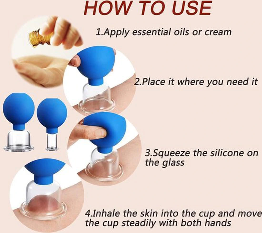 Glas Facial Cupping Set-Siliconen Vacuüm Zuig Massage Cups Anti Cellulite Lymfatische Therapie Vacuüm Massage Sets voor Ogen, Gezicht en Lichaam - Gezichts zuignappen