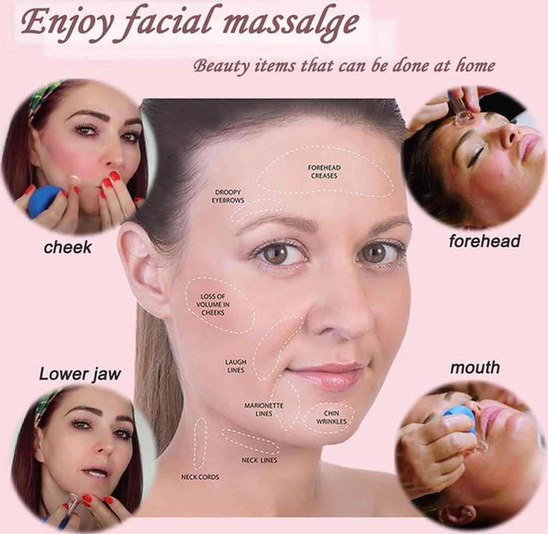 Facial cupping set – Siliconen vacuüm massage cups – Anti-cellulite – Lymfedrainage therapie – Transparant