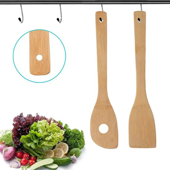 Bamboe kookgerei set – 8-delig – Spatels, lepels & schuimspaan – Houten keukengerei – Naturel-Kookgerei set-Ilumina Benelux