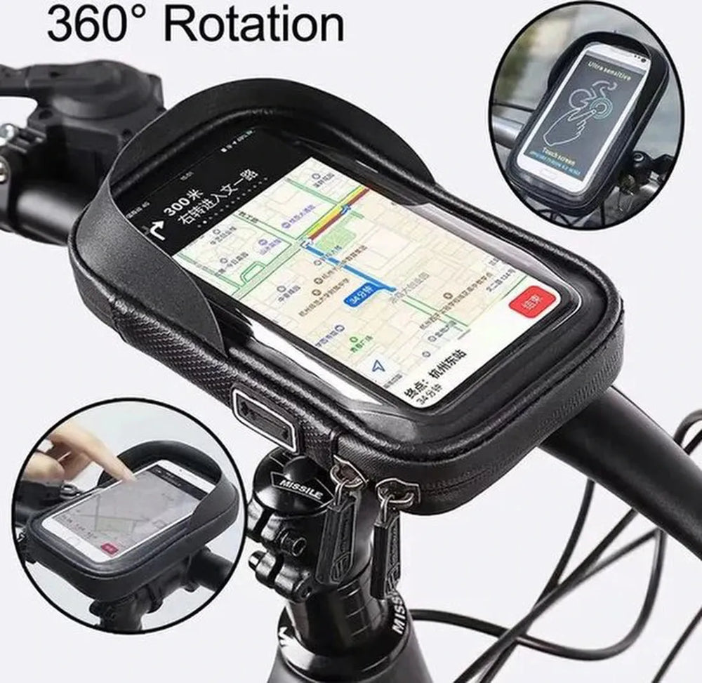 Telefoonhouder fiets – Waterdichte stuurtas – 360° draaibaar – Voor 7 inch telefoon – Zwart-Ilumina Benelux