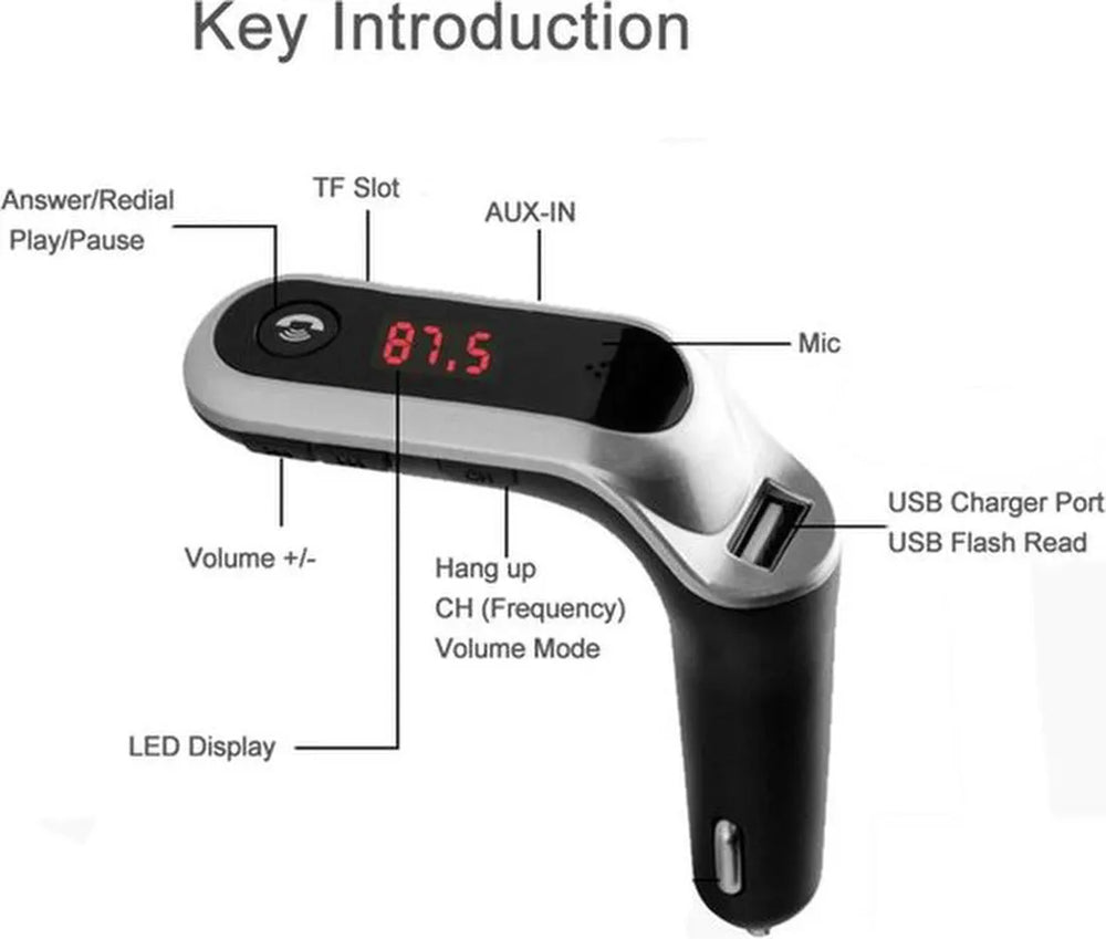 Bluetooth FM Transmitter Auto – Handsfree Carkit – MP3 Speler – USB/SD – Snellader – Zwart-Ilumina Benelux