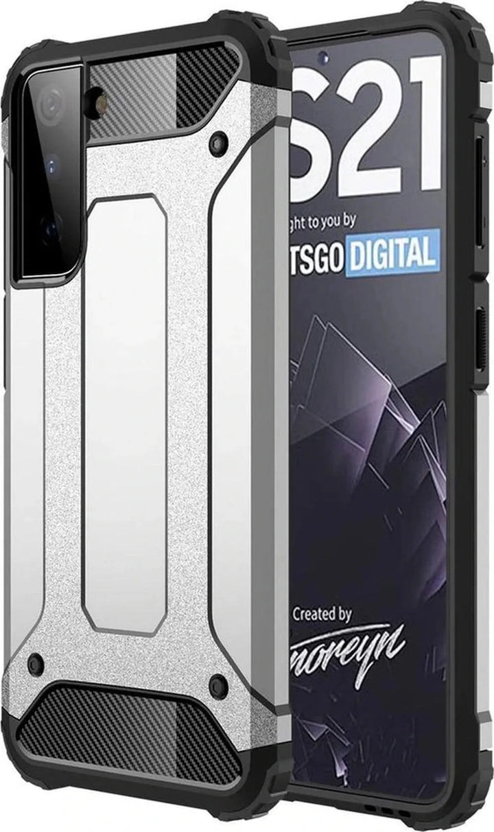 Samsung Galaxy S21 Hoesjes – Heavy Duty Armor Backcover – Schokbestendig – Zilver-Ilumina Benelux