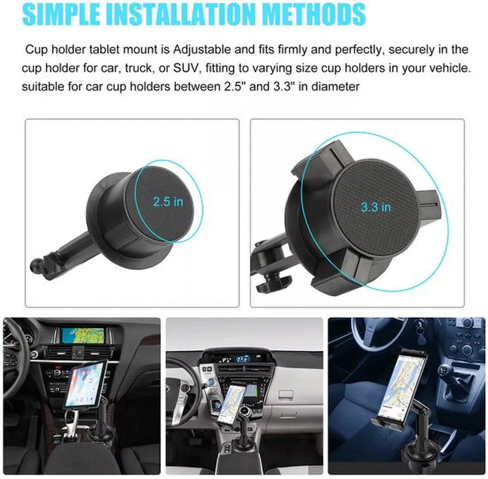 Tablethouder auto – Bekerhouder montage – Stevige grip – 360° draaibaar – Geschikt voor telefoon & tablet – Zwart-Tablethouder-Ilumina Benelux