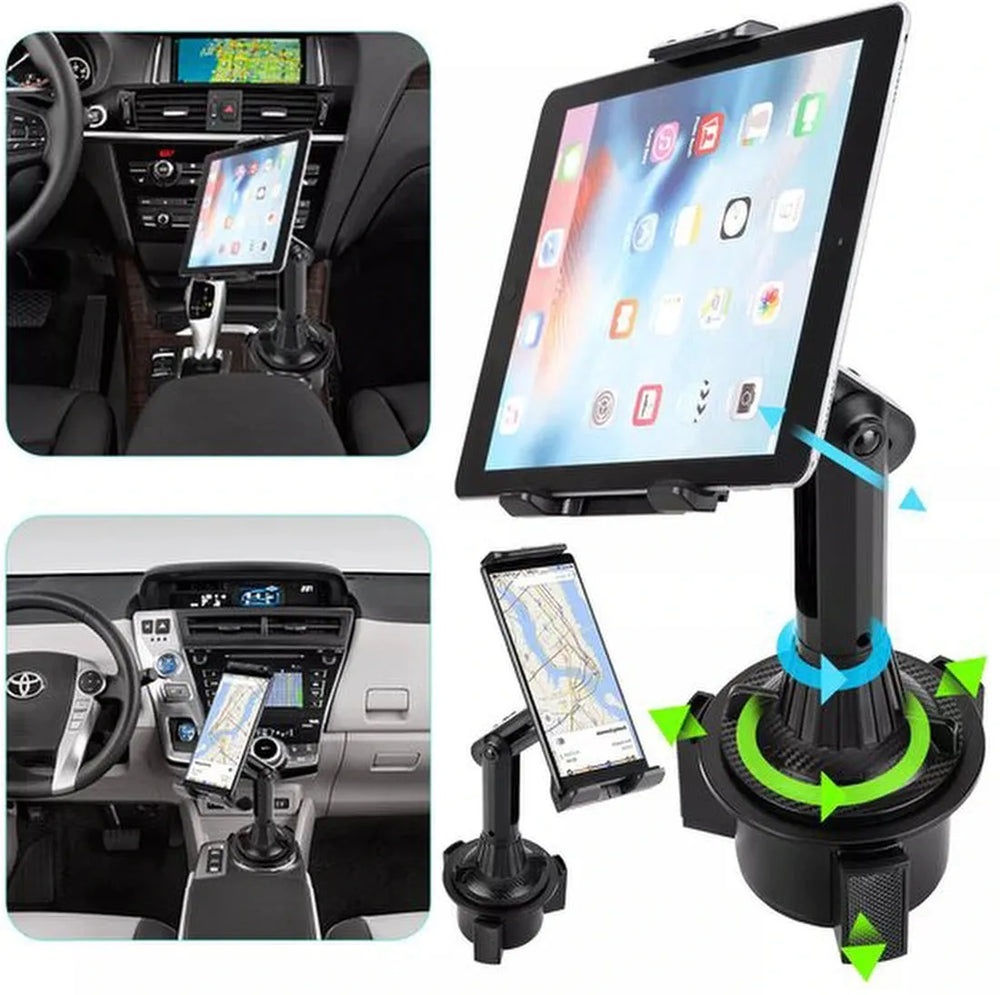 Tablethouder auto – Bekerhouder montage – Stevige grip – 360° draaibaar – Geschikt voor telefoon & tablet – Zwart-Tablethouder-Ilumina Benelux
