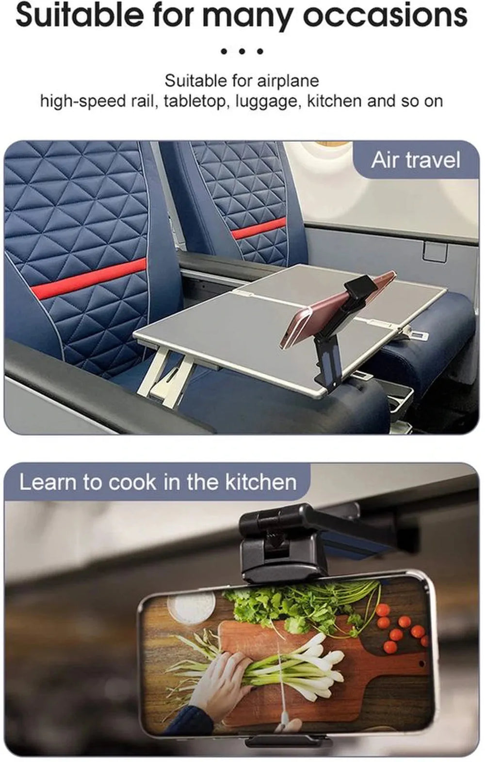 Telefoonhouder vliegtuig & trein – Tafel klemhouder – 360° draaibaar – Universeel – Zwart-Ilumina Benelux