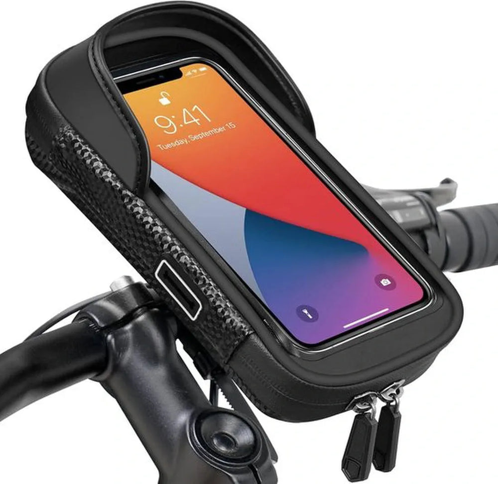 Telefoonhouder fiets – Waterdichte stuurtas met touchscreen – 360° draaibaar – Regenhoes & opbergruimte – Tot 7 inch – Zwart-Ilumina Benelux