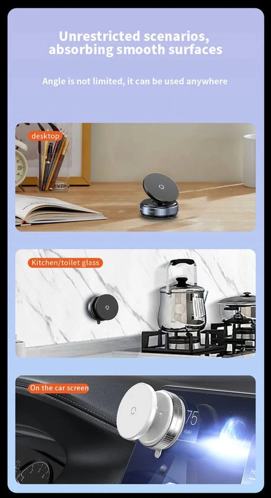 Telefoonhouder auto – Magnetisch vacuüm zuignap – 360° draaibaar & verstelbaar – Handsfree voor dashboard & glad oppervlak – Zwart-Ilumina Benelux
