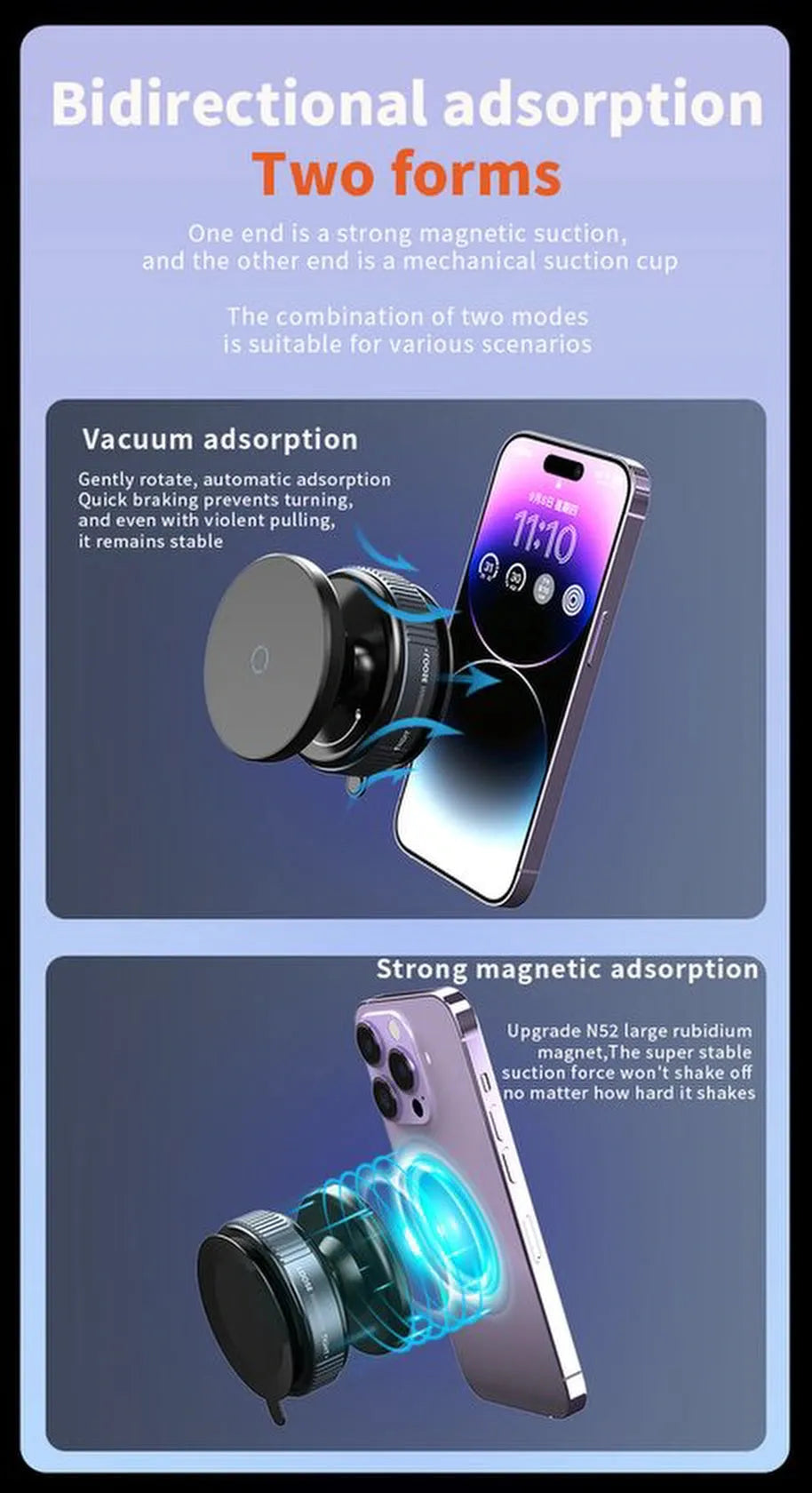 Telefoonhouder auto – Magnetisch vacuüm zuignap – 360° draaibaar & verstelbaar – Handsfree voor dashboard & glad oppervlak – Zwart-Ilumina Benelux