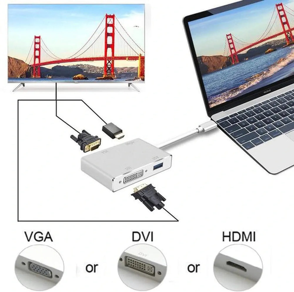 USB-C naar HDMI VGA Adapter – 5-in-1 Hub met USB 3.0 – 4K UHD HDMI – 1080P VGA – Thunderbolt 3 – Zwart-Ilumina Benelux