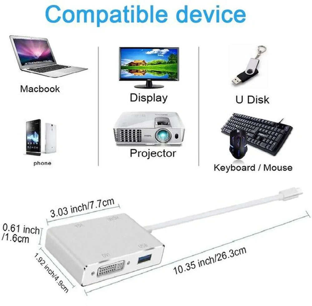 USB-C naar HDMI VGA Adapter – 5-in-1 Hub met USB 3.0 – 4K UHD HDMI – 1080P VGA – Thunderbolt 3 – Zwart-Ilumina Benelux