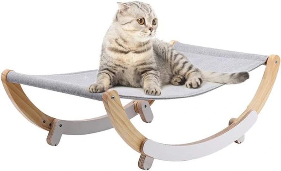 Kattenhangmat met Houten Frame – Afneembare Schommelstoel & Wieg – Verhoogd Slaapbed voor Katten & Puppy’s – Indoor & Outdoor – Draagbaar & Ademend