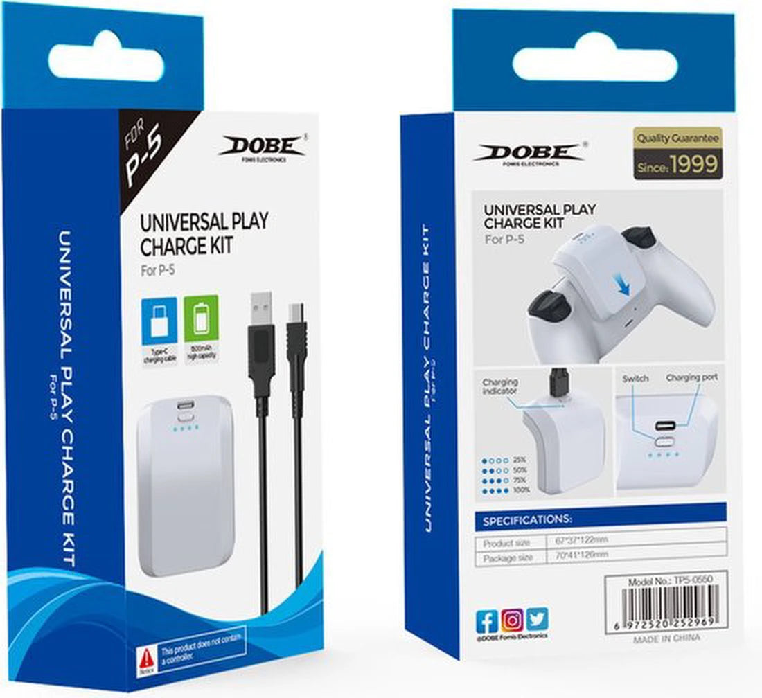 Dobe – 1500mAh Powerbank Geschikt voor: Playstation 5 Accu Oplaadstation voor PS5 Controller – Joystick Oplaadbare Batterij & Oplader – LED-indicatoren – Veilig & Energiezuinig