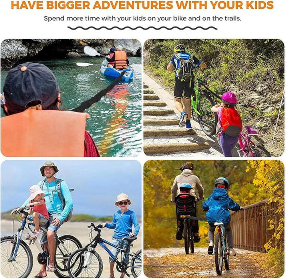 Fietssleepkabel kinderen – Elastisch bungee trektouw met stuurtas – Sterke sleepkabel MTB & stadsfiets – Universeel – Zwart-Ilumina Benelux